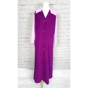 Vintage Vanity Fair Purple House Coat Robe Polyester Velour Button Front Sz 14